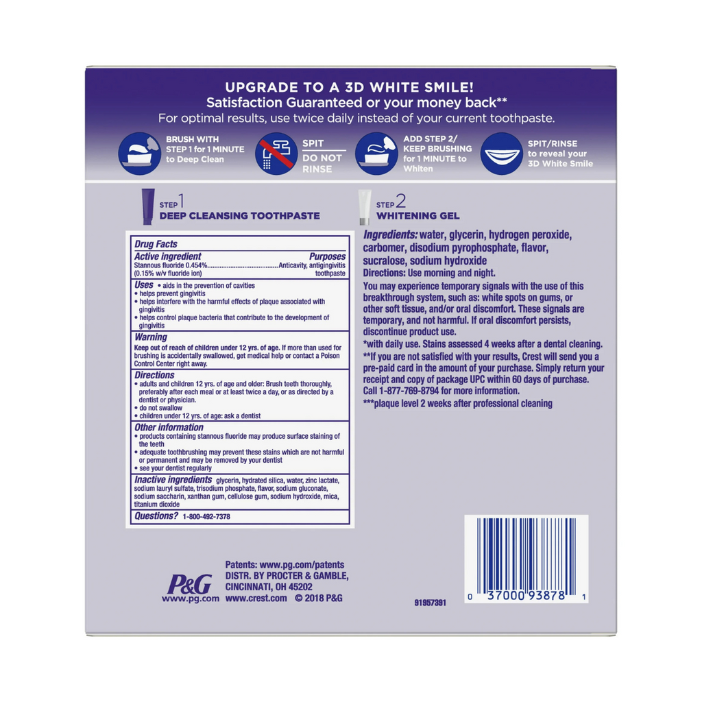 Dentifrice Crest 3D White Brilliance Whitening 2-Step (113g) & (65g)