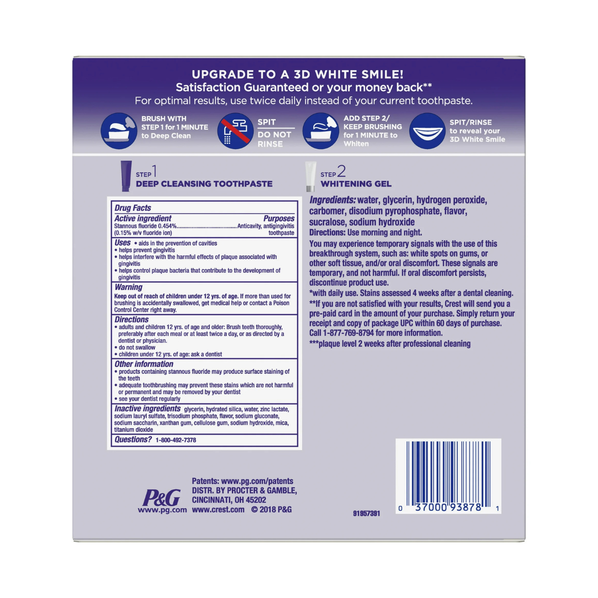 Dentifrice Crest 3D White Brilliance Whitening 2-Step (113g) & (65g)