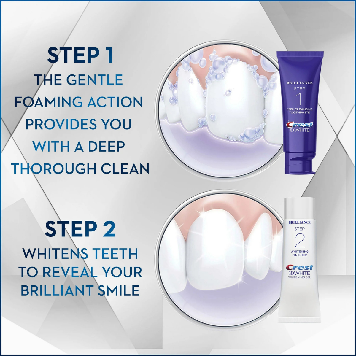 Dentifrice Crest 3D White Brilliance Whitening 2-Step (113g) & (65g)