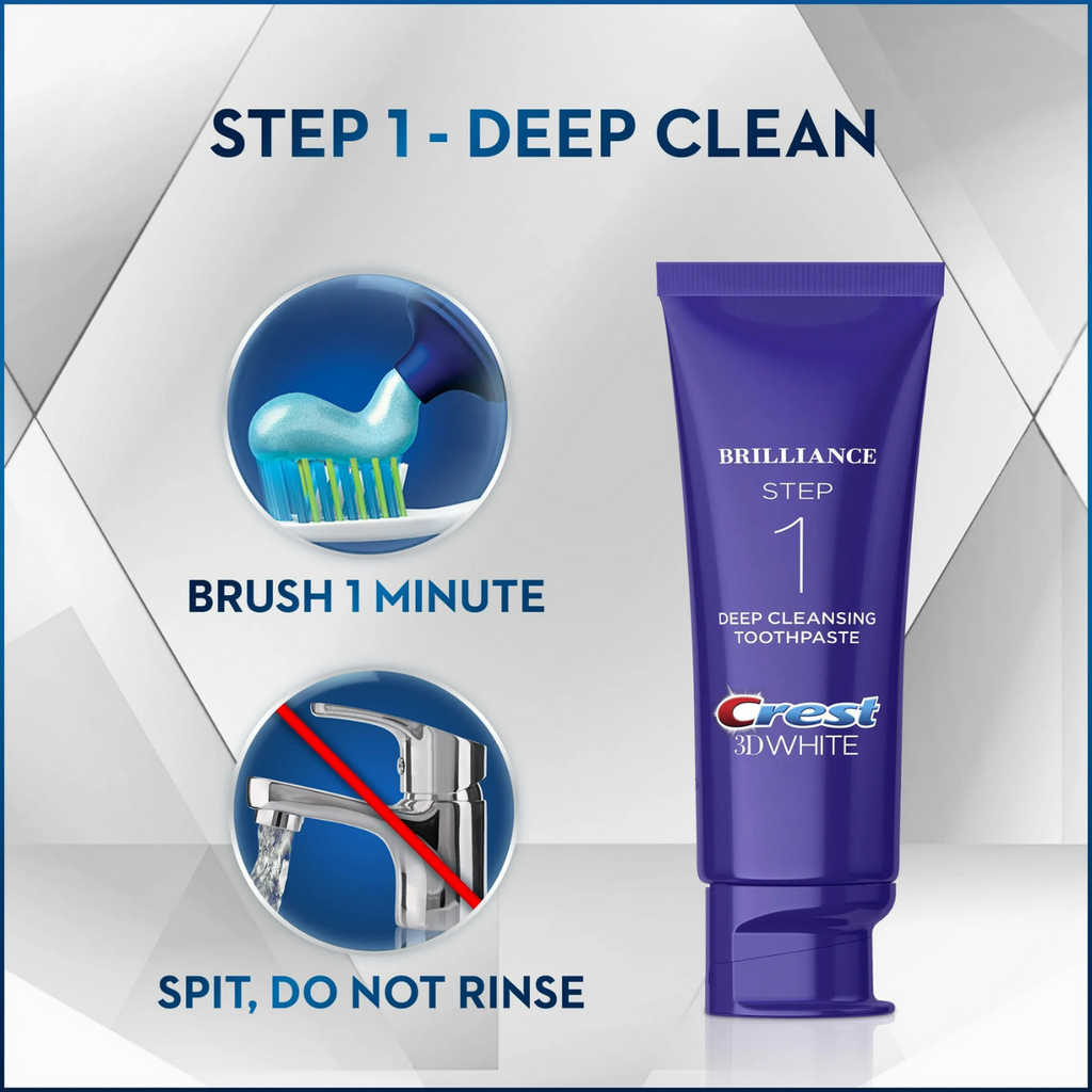 Dentifrice Crest 3D White Brilliance Whitening 2-Step (113g) & (65g)