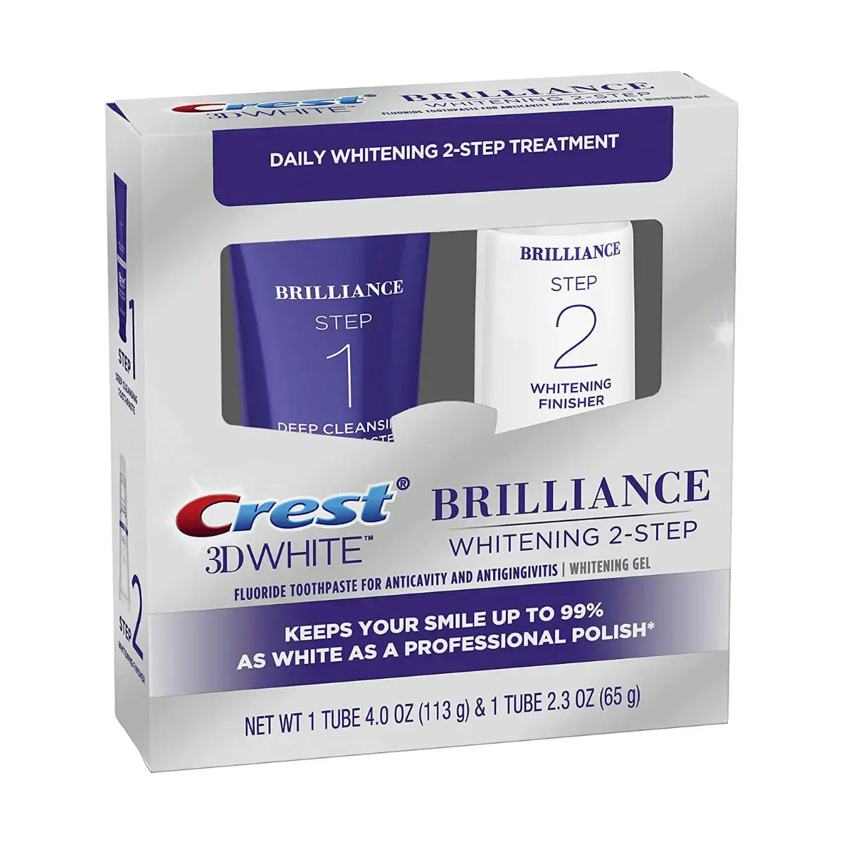 Dentifrice Crest 3D White Brilliance Whitening 2-Step (113g) & (65g)