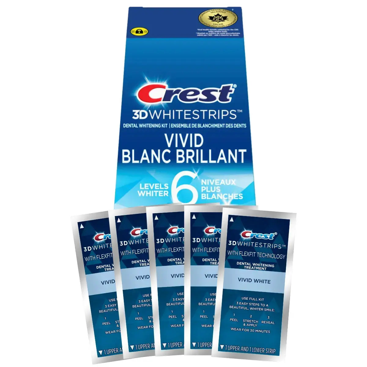 Bandes Blanchissantes Crest Vivid Blanc Brillant 6 Levels Whiter Whitestrips