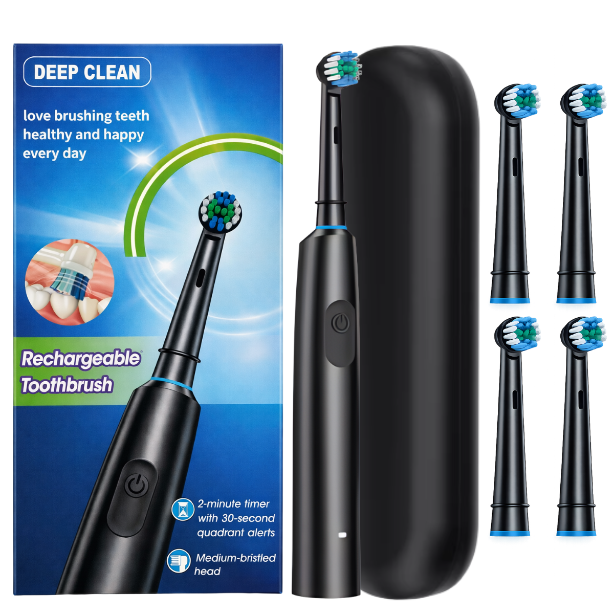 Brosse à dents électrique Deep Clean noire + 4 têtes