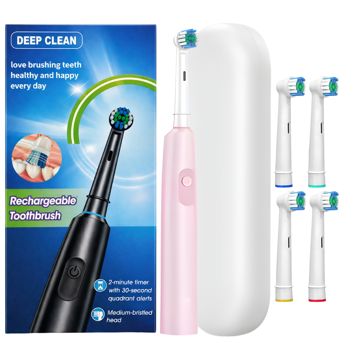 Brosse à dents électrique Deep Clean rose + 4 têtes